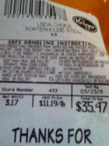 price tag of 3 pound porterhouse steak